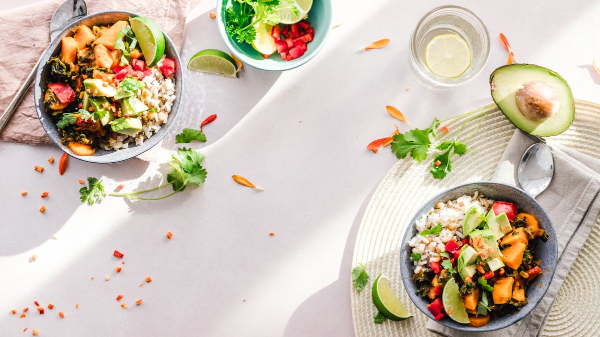 Colorful bowls of fresh vegetables and grains for Mediterranean eating