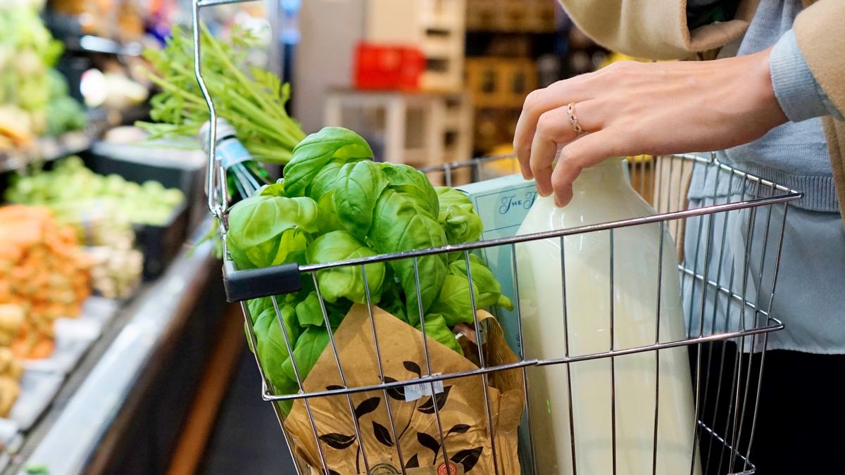 Person choosing high protein foods while grocery shopping